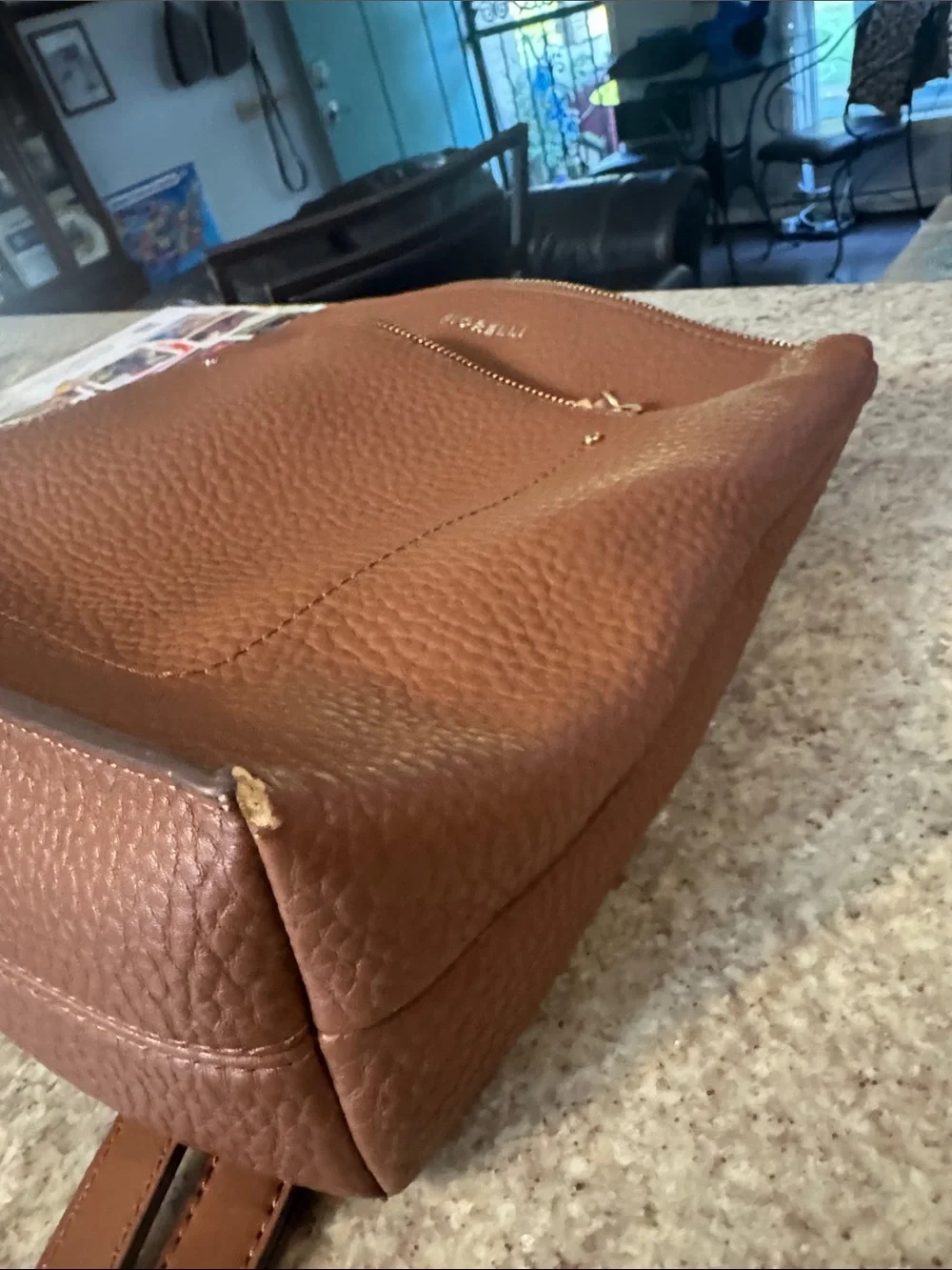 Giorgio Fiorelli Chestnut Brown Pebbled Leather Backpack